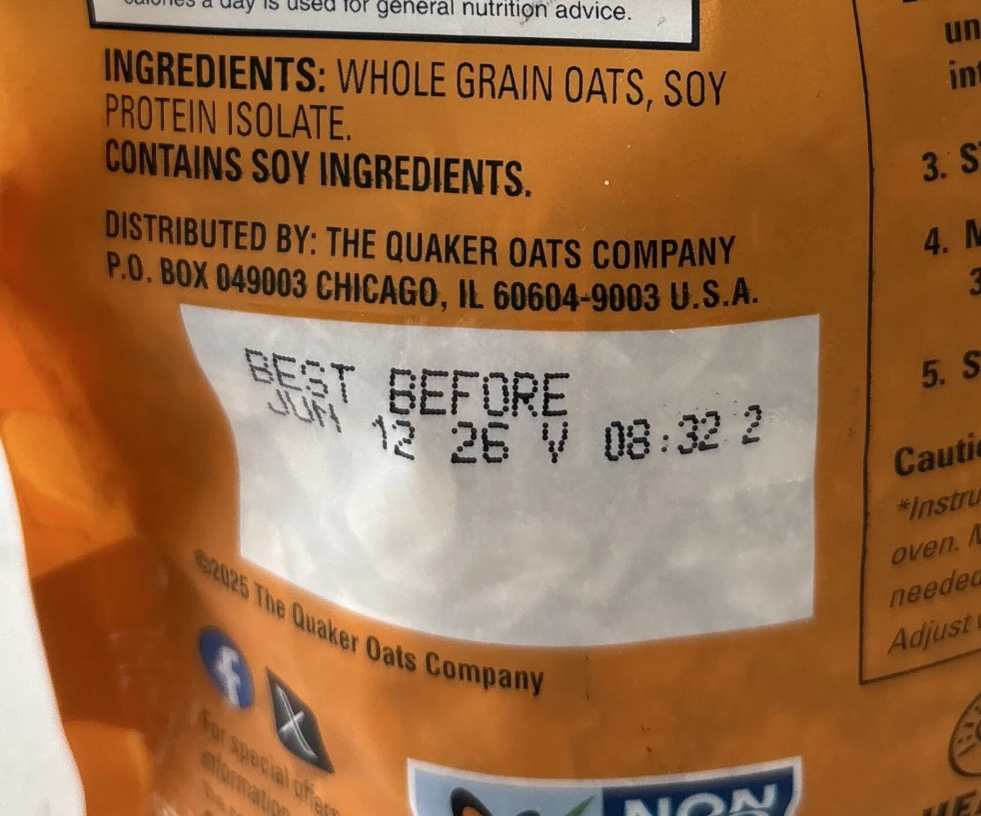 Real packaged oats ingredient panel
